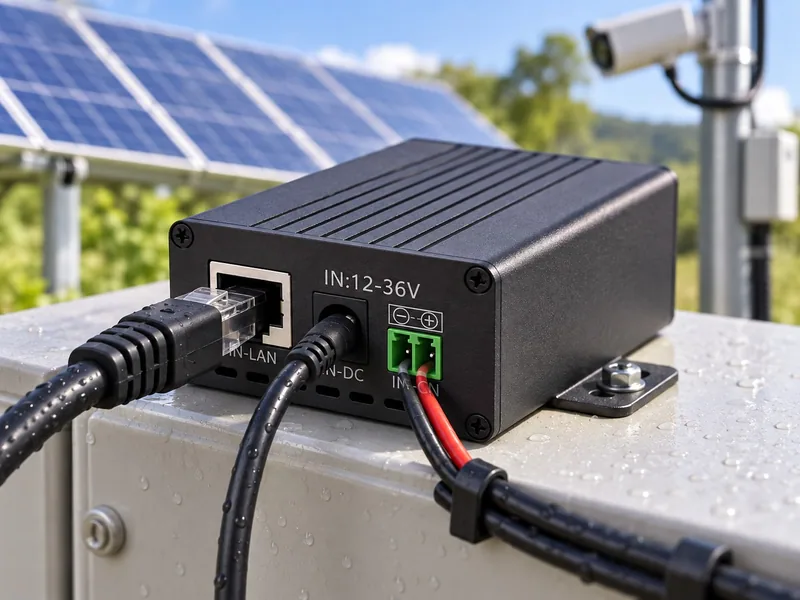 Maxsol POE24V DC-zu-PoE-Wandler mit LCD-Spannungsanzeige und Ethernet-Anschlüssen