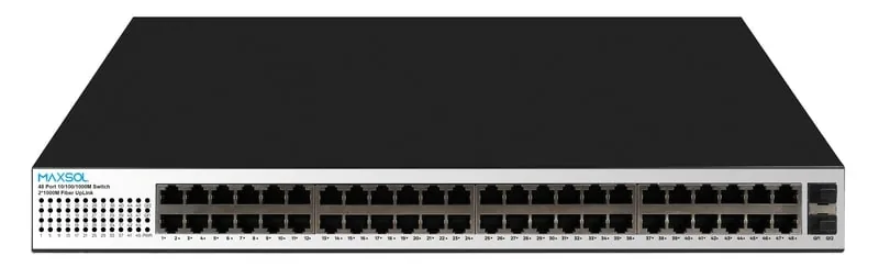 Produktansicht des Maxsol PS14802SFG PoE-Switches mit 48 Ports und 2 Uplink-Ports