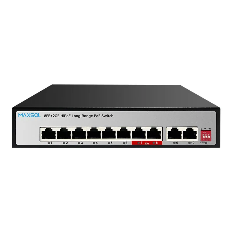 Maxsol PS1802GE Long-Range-PoE-Switch mit acht PoE-Ports und zwei Gigabit-Uplinks