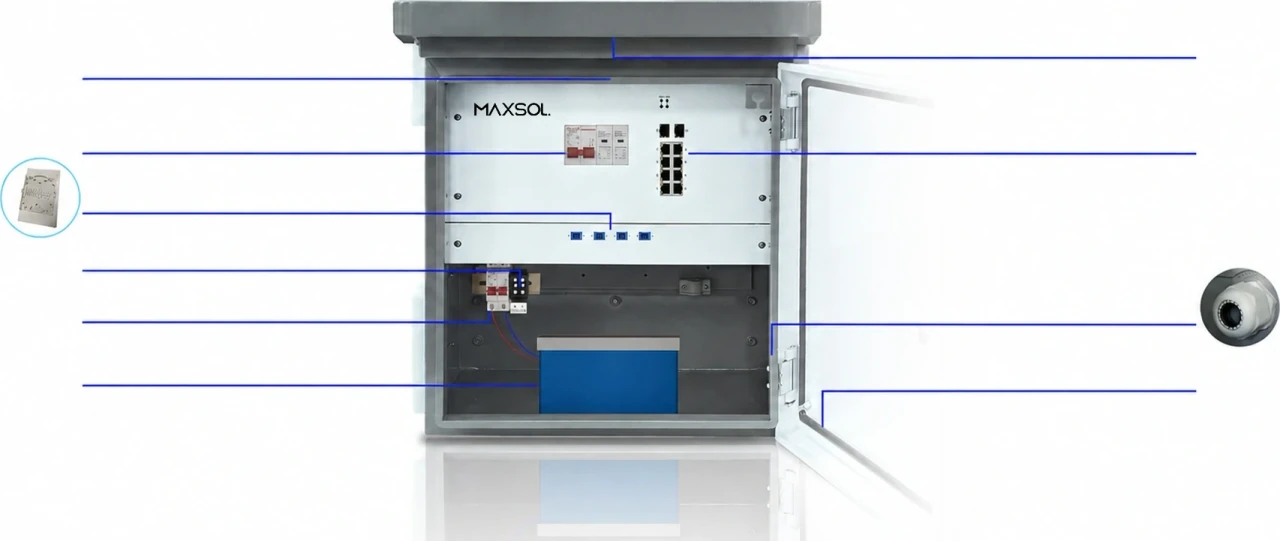 MAXSOL Smart Box mit nummerierten Bauteilhinweisen