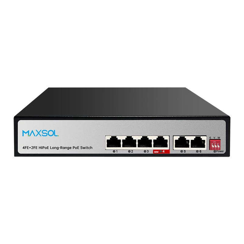4-Port-Hi-PoE-Switch mit 65 W, 300 m Reichweite und VLAN