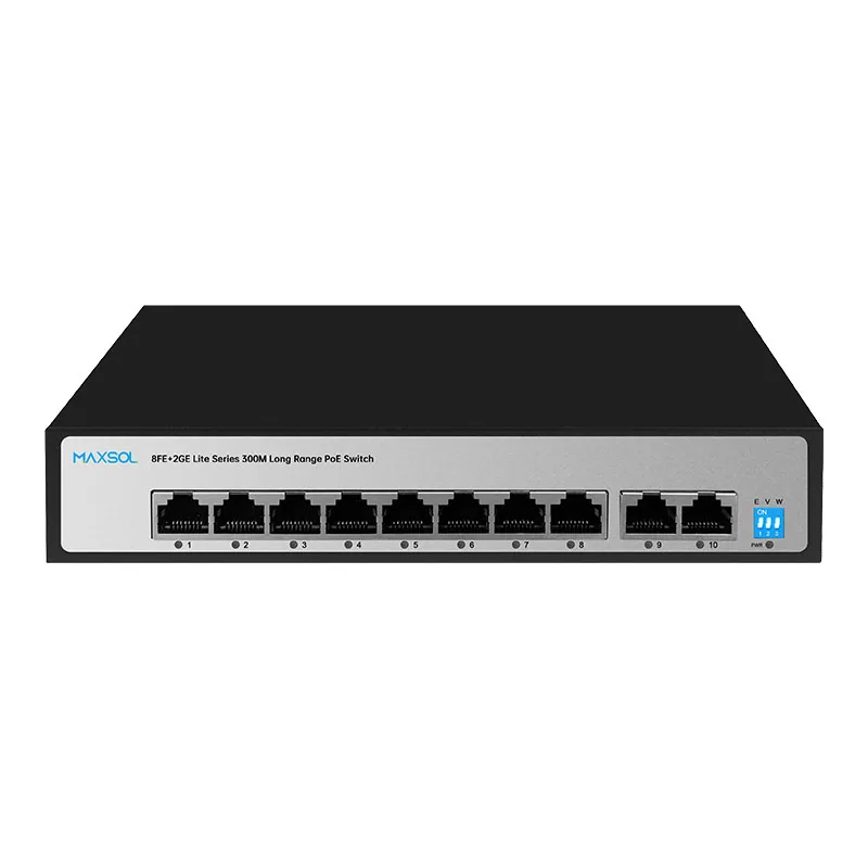 8-Port-PoE+-Switch mit großer Reichweite, 2GE-Uplink