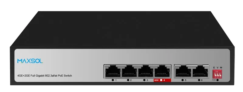 Unverwalteter 4-Port-Gigabit-PoE-Switch mit hoher Reichweite, 65 W