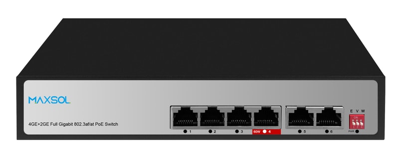 Unverwalteter 4-Port-Gigabit-PoE-Switch mit hoher Reichweite, 65 W
